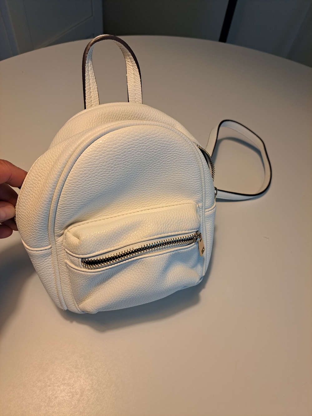 White Mini Faux Leather Backpack Purse